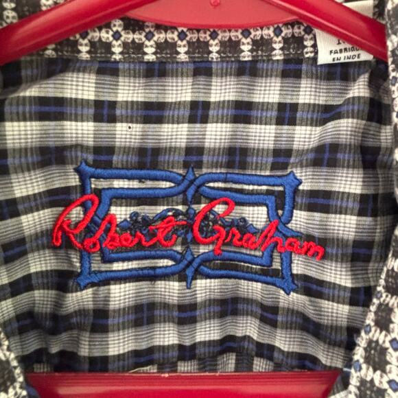 Robert Graham Men's M Checkered Plaid Button Up Contrasting Cuffs Casual - Picture 3 of 10